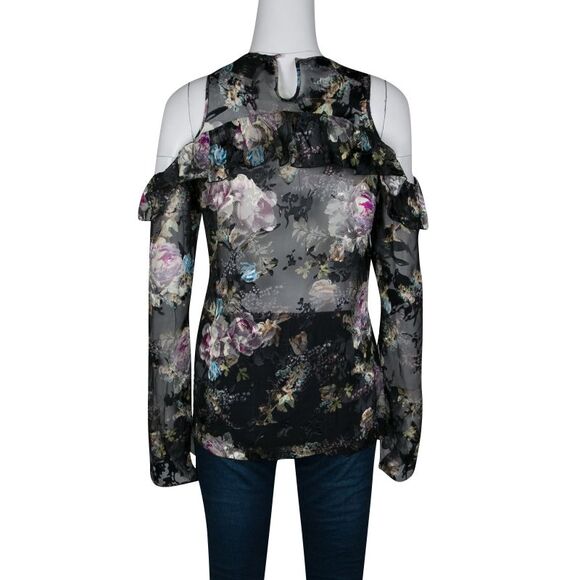 Preen By Thornton Bregazzi Floral Print Devore Chiffon Cold Shoulder Alva Top S - Picture 3 of 4